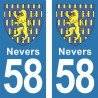 Blason Nevers - Stickers plaque immatriculation 58