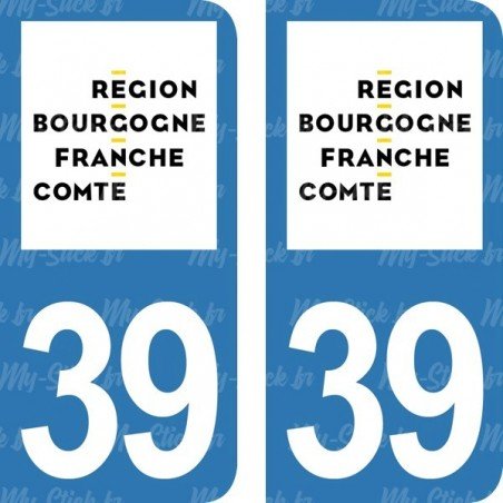 2 autocollants stickers région pour plaque d'immatriculation Région  Bougogne Franche Comté - Département 39 Jura