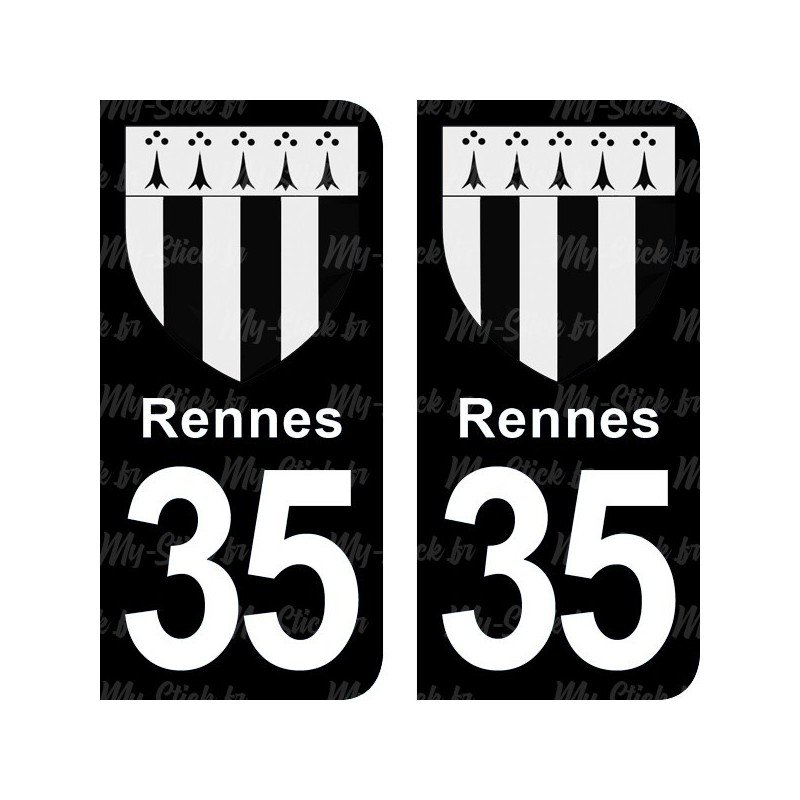 Blason Rennes - Stickers plaque immatriculation 35