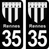 Blason Rennes - Stickers plaque immatriculation 35