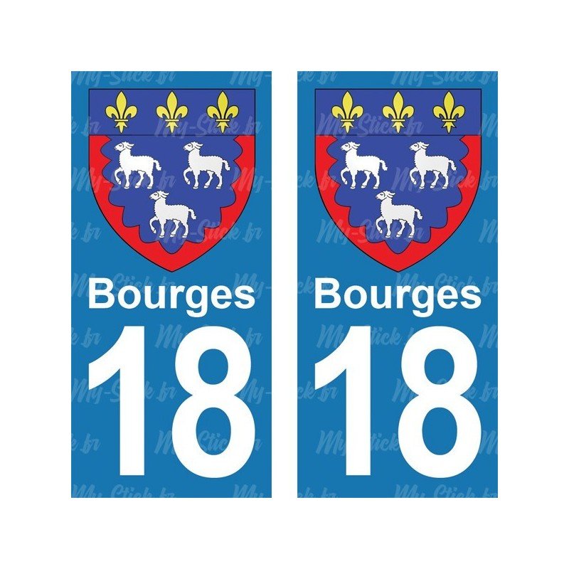 Blason Bourges - Stickers plaque immatriculation 18