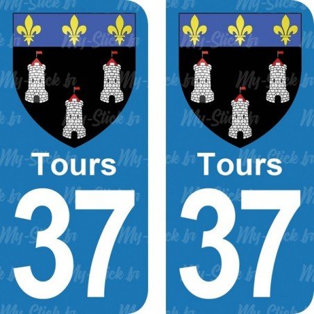 Blason Tours - Stickers plaque immatriculation 37