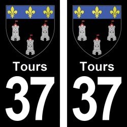 Blason Tours - Stickers plaque immatriculation 37