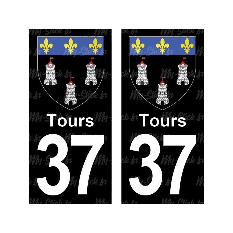 Blason Tours - Stickers plaque immatriculation 37