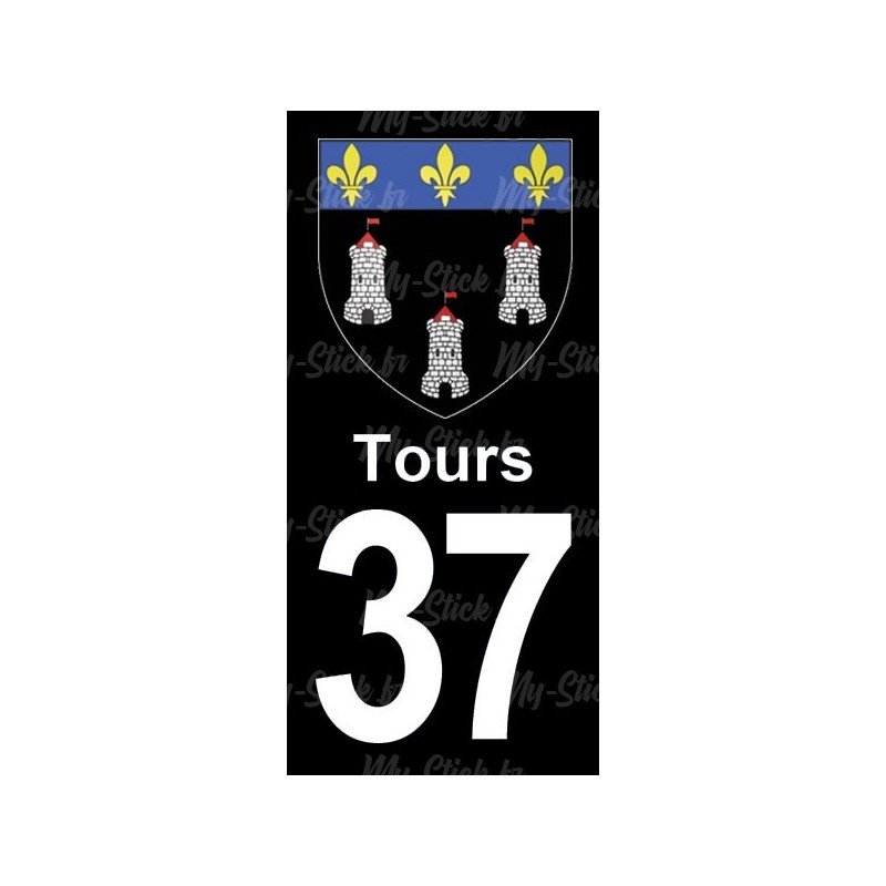 Blason Tours - Stickers plaque immatriculation 37