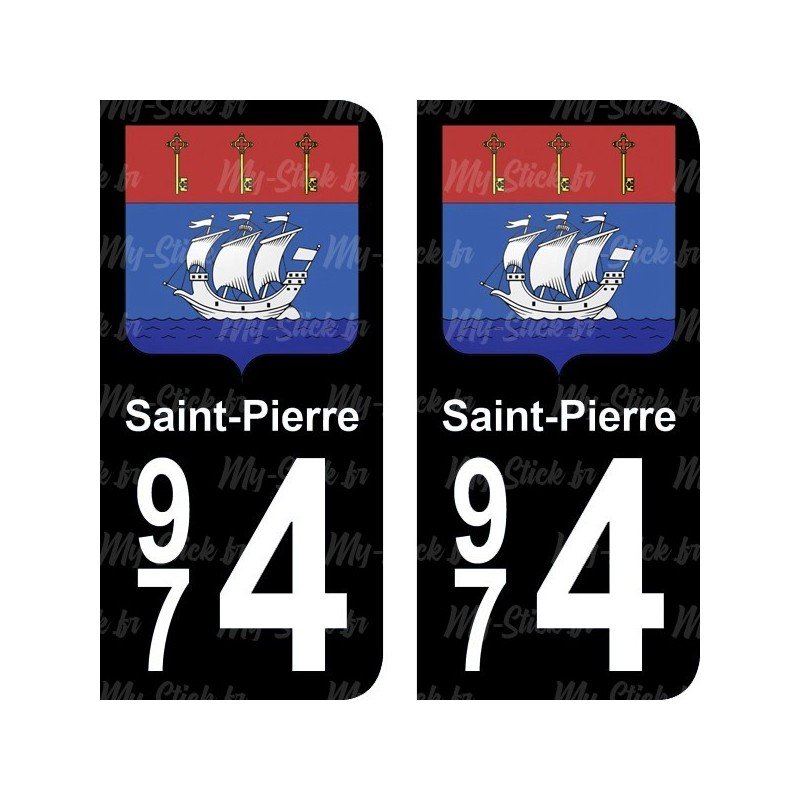 Blason Saint-Pierre - Stickers plaque immatriculation 974