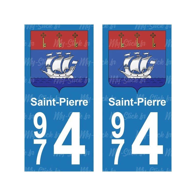 Blason Saint-Pierre - Stickers plaque immatriculation 974