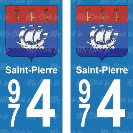 Blason Saint-Pierre - Stickers plaque immatriculation 974