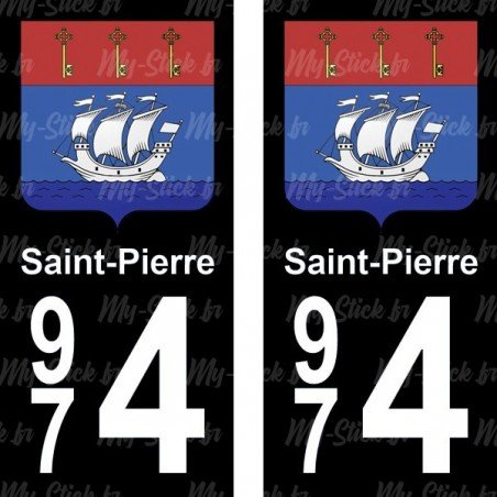 Blason Saint-Pierre - Stickers plaque immatriculation 974