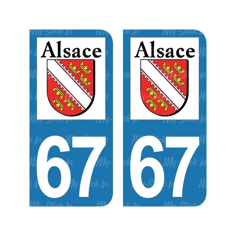 Stickers plaque immatriculation 67 Alsace