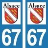 Stickers plaque immatriculation 67 Alsace