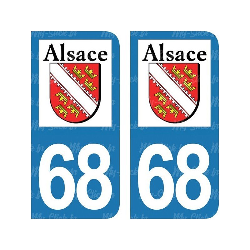 Stickers plaque immatriculation 68 Alsace