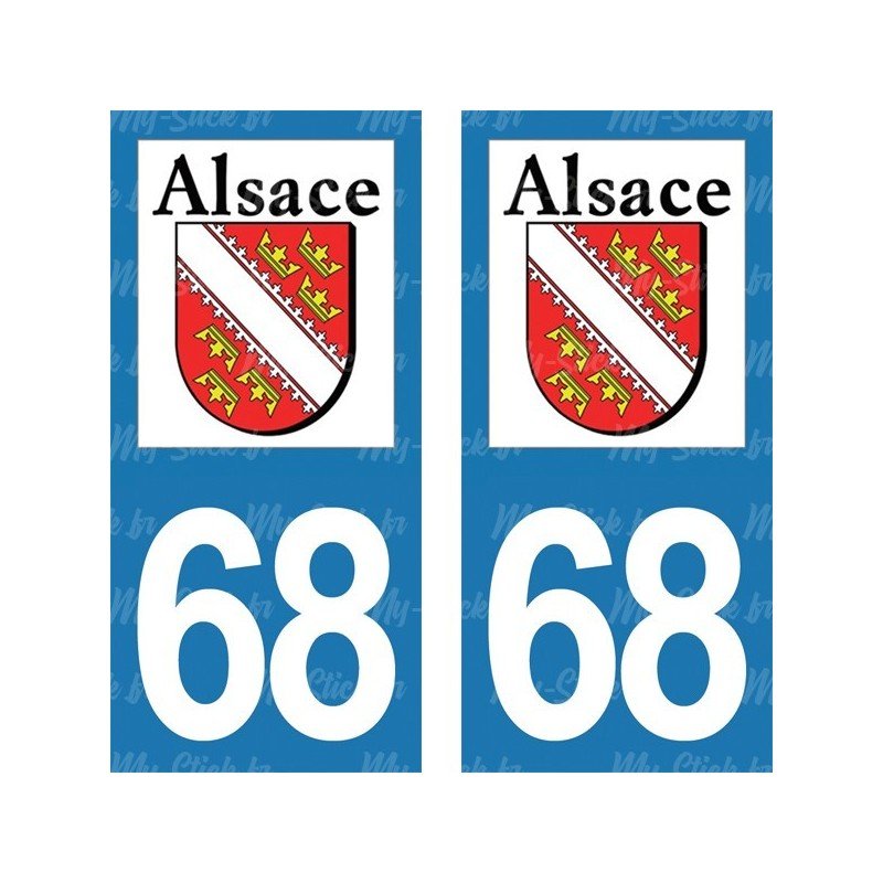 Stickers plaque immatriculation 68 Alsace