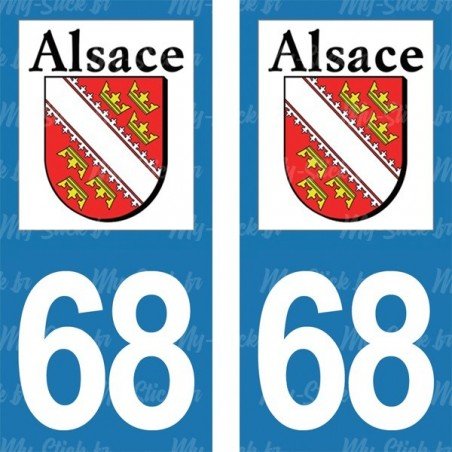 Stickers plaque immatriculation 68 Alsace