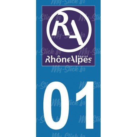 Stickers plaque immatriculation 01 ancienne région logo RA