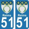 Blason Reims - Stickers plaque immatriculation 51