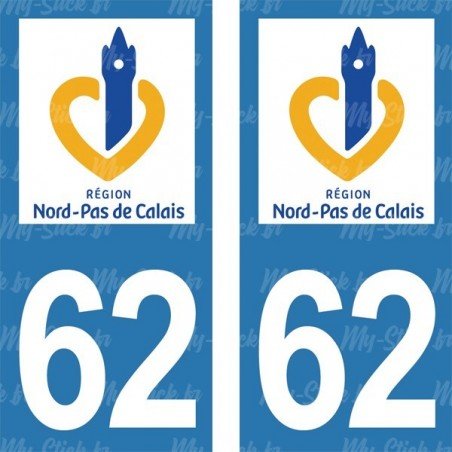 Stickers plaque immatriculation 62 Pas-de-Calais