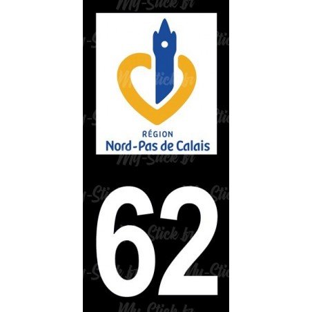 Stickers plaque immatriculation 62 Pas-de-Calais