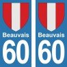 Blason Beauvais - Stickers plaque immatriculation 60