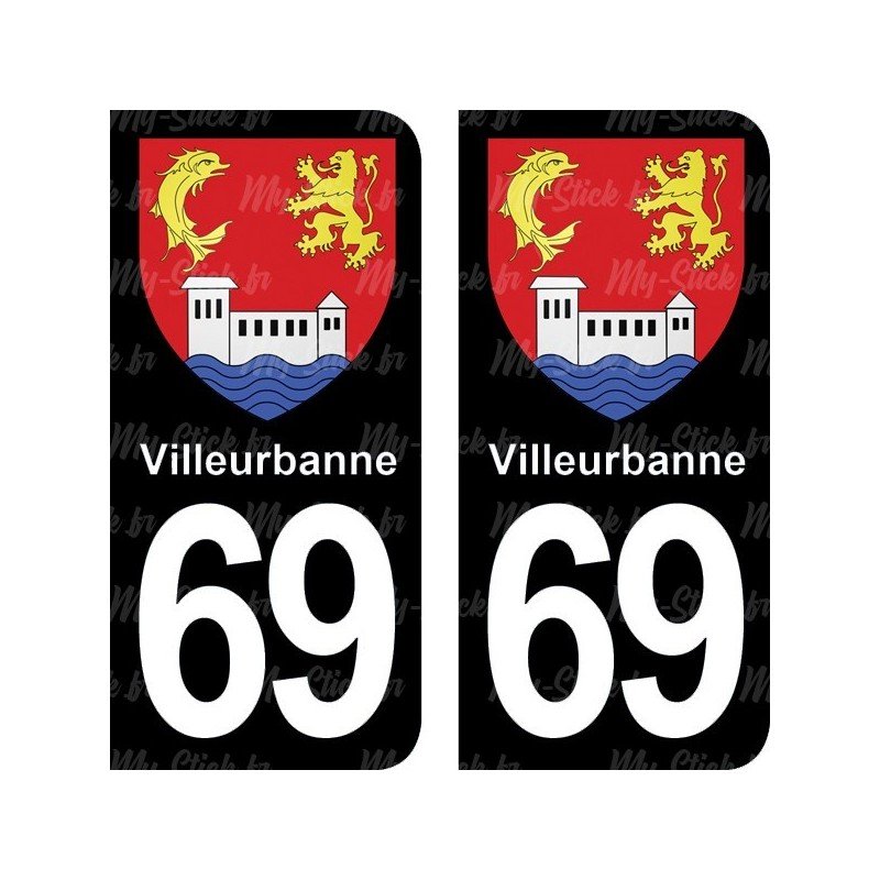 Blason Villeurbanne - Stickers plaque immatriculation 69