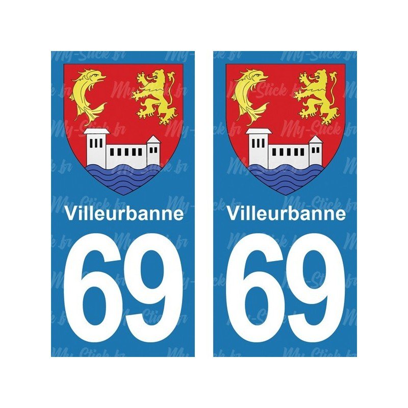 Blason Villeurbanne - Stickers plaque immatriculation 69