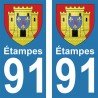 Blason Étampes - Stickers plaque immatriculation 91