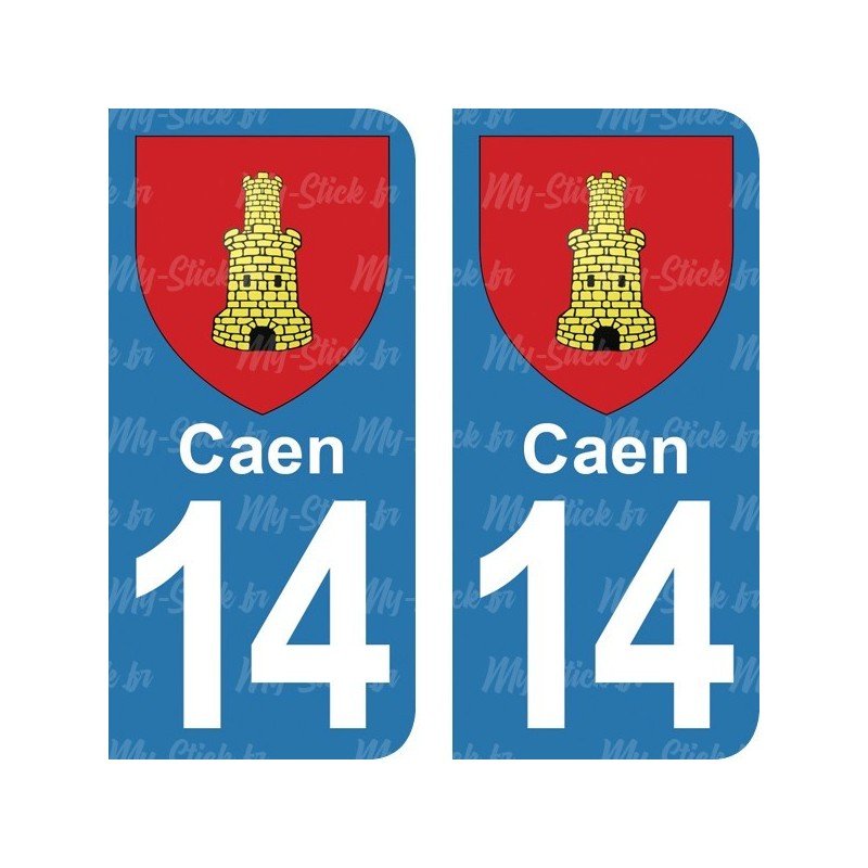 Blason Caen - Stickers plaque immatriculation 14
