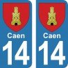 Blason Caen - Stickers plaque immatriculation 14