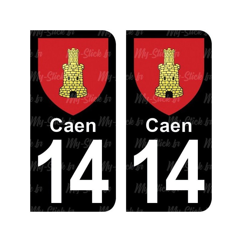 Blason Caen - Stickers plaque immatriculation 14