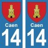 Blason Caen - Stickers plaque immatriculation 14