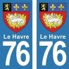 Blason Le Havre - Stickers plaque immatriculation 76