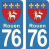 Blason Rouen - Stickers plaque immatriculation 76