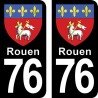 Blason Rouen - Stickers plaque immatriculation 76