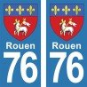 Blason Rouen - Stickers plaque immatriculation 76