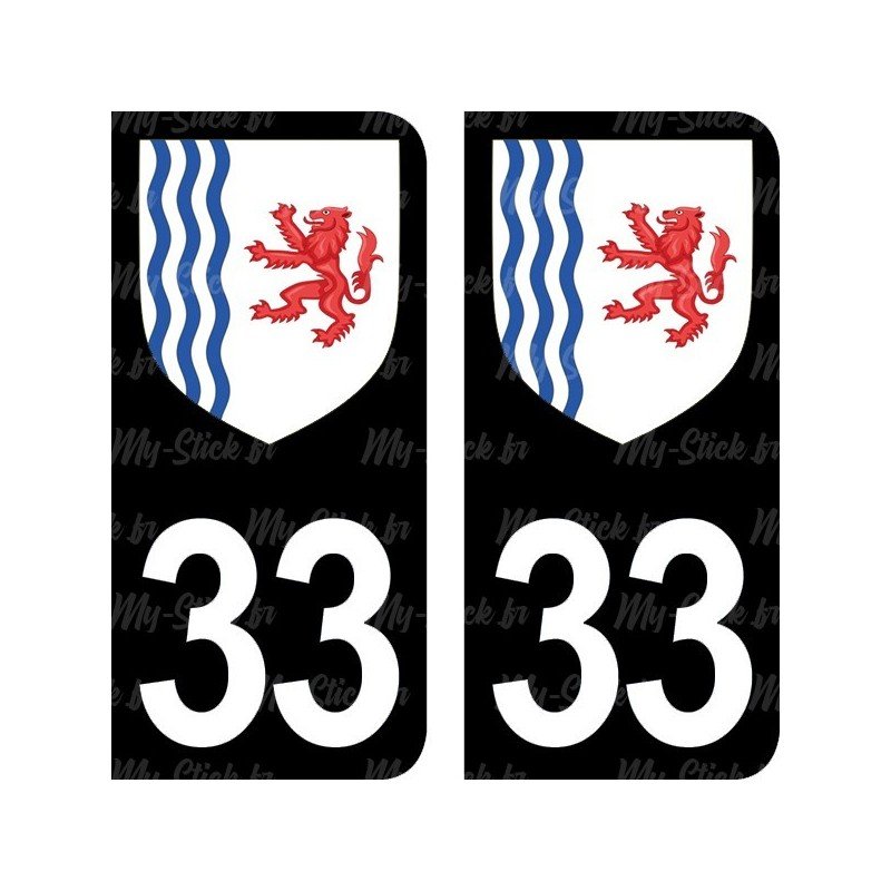 Blason stickers plaque immatriculation 33