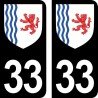 Blason stickers plaque immatriculation 33