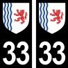 Blason stickers plaque immatriculation 33