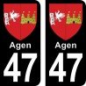 Blason Agen - Stickers plaque immatriculation 47