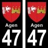 Blason Agen - Stickers plaque immatriculation 47