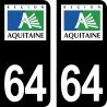 Stickers plaque immatriculation Pyrénées-Atlantiques 64