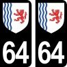 Blason stickers plaque immatriculation 64