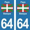 Pays Basque - Stickers plaque immatriculation 64