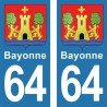 Blason Bayonne - Stickers plaque immatriculation 64