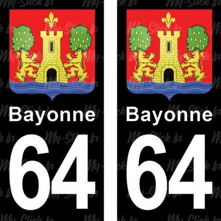 Blason Bayonne - Stickers plaque immatriculation 64