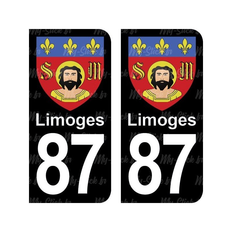 Blason Limoges - Stickers plaque immatriculation 87