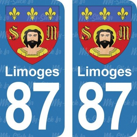 Blason Limoges - Stickers plaque immatriculation 87