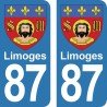 Blason Limoges - Stickers plaque immatriculation 87