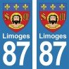 Blason Limoges - Stickers plaque immatriculation 87