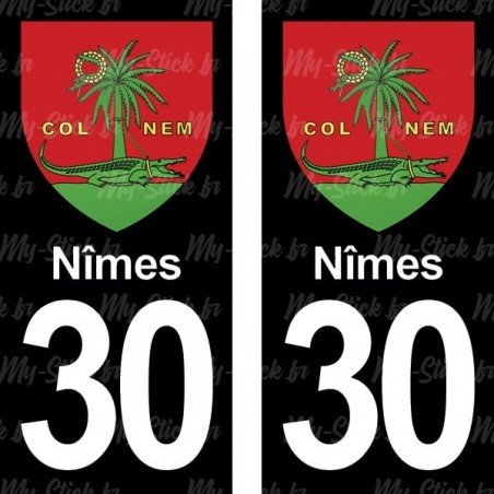 Blason Nîmes - Stickers plaque immatriculation 30