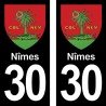 Blason Nîmes - Stickers plaque immatriculation 30